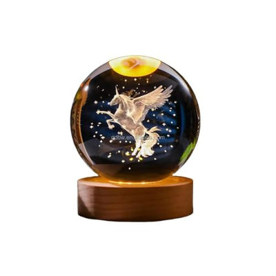 Hamsa 3D Deer Crystal Ball Ornament with Snowflake Stars, with Wooden Base(Deer 16 Color Changing)