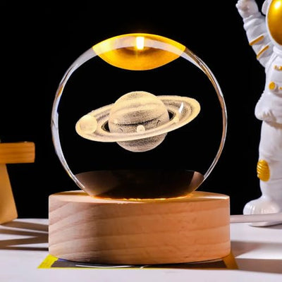 CraftVatika LED Night Light Astronaut Crystal Ball Table Lamp for Kids Room Study Room, 3D Crystal Ball Night Light for Bedroom, USB LED Night Light for Kids, 2.4 inch Glass Ball with Wooden Base