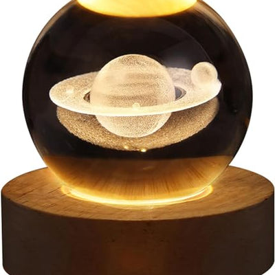 Hamsa 3D Deer Crystal Ball Ornament with Snowflake Stars, with Wooden Base(Deer 16 Color Changing)