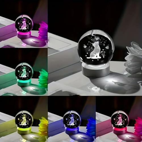 Hamsa 3D Deer Crystal Ball Ornament with Snowflake Stars, with Wooden Base(Deer 16 Color Changing)