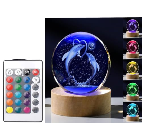 Hamsa 3D Deer Crystal Ball Ornament with Snowflake Stars, with Wooden Base(Deer 16 Color Changing)
