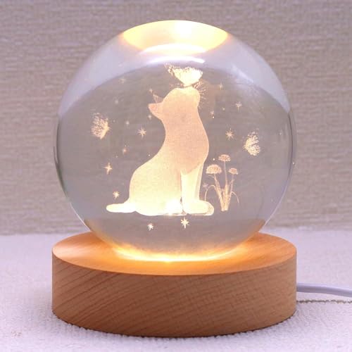 Hamsa 3D Deer Crystal Ball Ornament with Snowflake Stars, with Wooden Base(Deer 16 Color Changing)