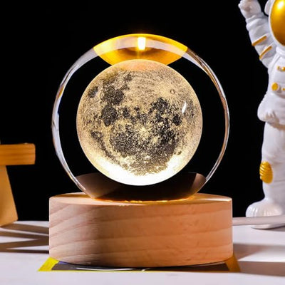 CraftVatika LED Night Light Astronaut Crystal Ball Table Lamp for Kids Room Study Room, 3D Crystal Ball Night Light for Bedroom, USB LED Night Light for Kids, 2.4 inch Glass Ball with Wooden Base