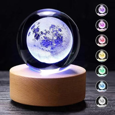 Hamsa 3D Deer Crystal Ball Ornament with Snowflake Stars, with Wooden Base(Deer 16 Color Changing)