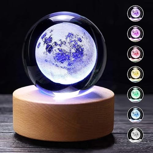 Hamsa 3D Deer Crystal Ball Ornament with Snowflake Stars, with Wooden Base(Deer 16 Color Changing)