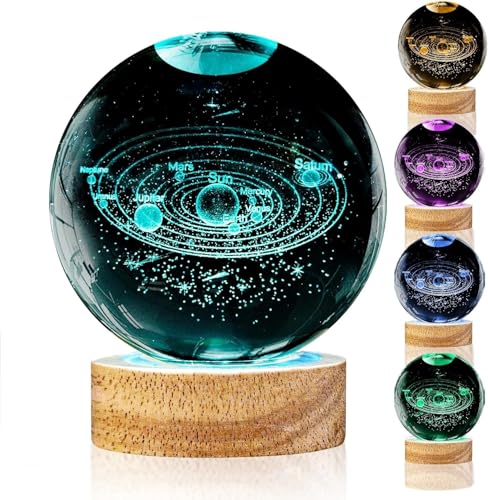 Hamsa 3D Deer Crystal Ball Ornament with Snowflake Stars, with Wooden Base(Deer 16 Color Changing)