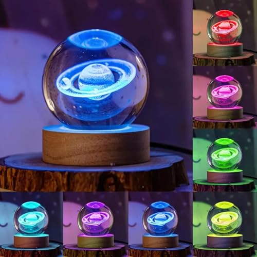 Hamsa 3D Deer Crystal Ball Ornament with Snowflake Stars, with Wooden Base(Deer 16 Color Changing)