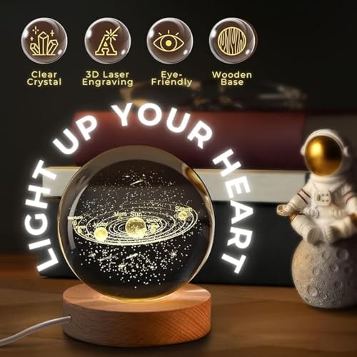 Hamsa 3D Deer Crystal Ball Ornament with Snowflake Stars, with Wooden Base(Deer 16 Color Changing)