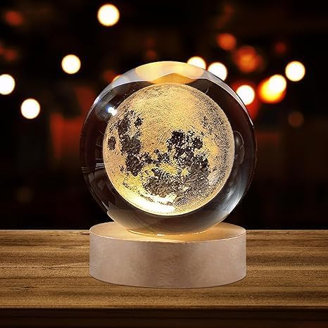3D Galaxy Crystal Ball Night Lamp – Solar System LED USB Table Lamp with Crystal Dolphin & Moon Light – Colorful Home Decor Gift for Teens, Boys & Girls (Crystal-Earth-lamp)