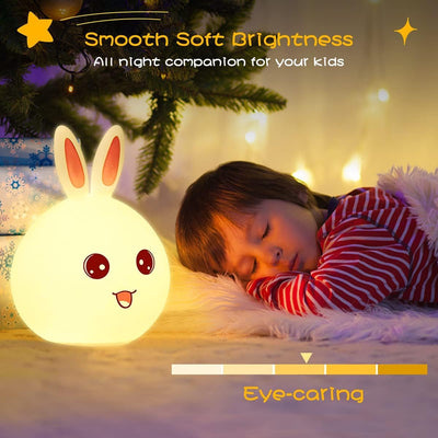 MOGADGET Night Lamp for Kids,Silicone Cute Little Rabbit LED Table Lamp, Birthday Gift for Kids (2-5 Years), Colour Changing with USB Rechargeable Night Light(Rabbit Lamp), Multicolour