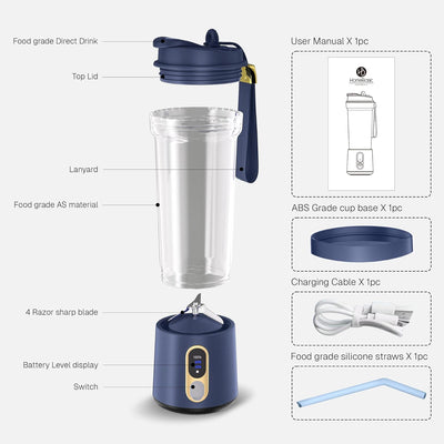 HOMEBASIC Portable Blender with Sipper Jar (500ML) for Kitchen Smoothies Juices Shakes Crushing Ice Baby Food (HB-R100)