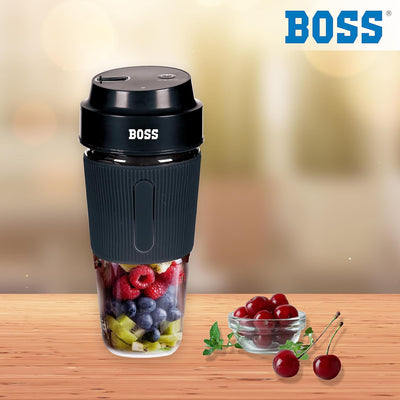 BOSS Smoothie Maker & Portable Electric USB Juice Maker Juicer Bottle Blender Mixer, Rechargeable Bottle Power Blender for Smoothie, Milk Shakes and Juice, 2400 mAh Li-ion Rechargable Battery, 500 ML, built-in Jar, Black