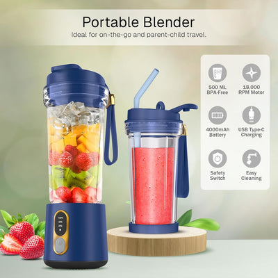 HOMEBASIC Portable Blender with Sipper Jar (500ML) for Kitchen Smoothies Juices Shakes Crushing Ice Baby Food (HB-R100)