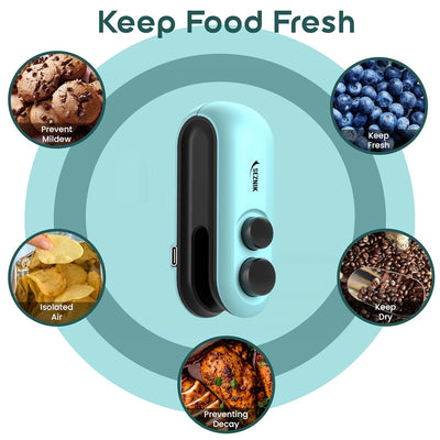 Seznik Portable Mini Sealing Machine, Handheld Packet Sealer for Food, Snacks, Chips, Fresh Storage, Plastic Bags Sealing Machine, 1 YEAR Warranty (SZ-PS03)
